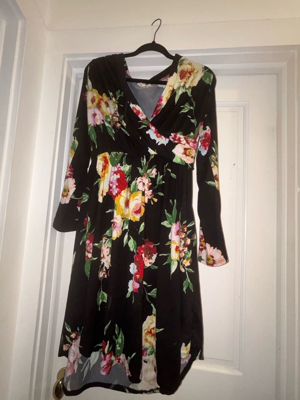 Sweet Love Black Floral Wrap Long Sleeve Dress